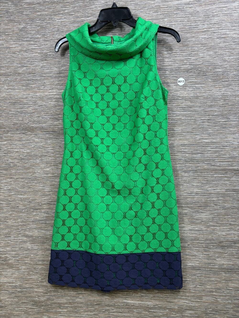 Adrianna Papell Green Lace Circles Shift Sleeveless Mini Dress W/Cowl Neck Sz 6